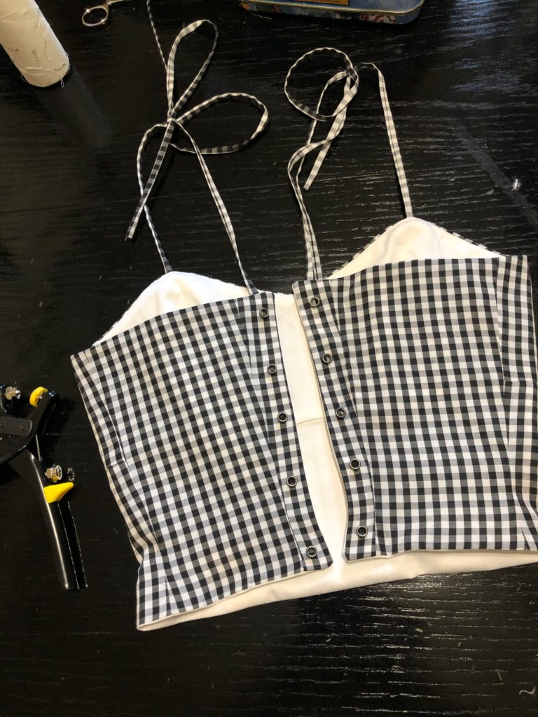 back view of gingham crop top before installing grommets
